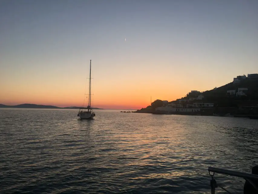 mykonos sunset, little venice, sailing i mykonos